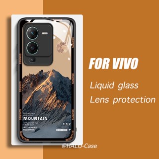 เคส Vivo V23 5G V23e V25Pro V20Pro โทรศัพท์มือถือแบบแก้ว กันกระแทก ลายภูเขาหิมะ สําหรับ T1 X50 X60 X70 X80Pro