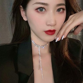 พร้อมส่ง 🇹🇭 กรุงเทพฯ Choker สร้อยคอแฟชั่น สร้อยคอแบบติดคอ ฝังเพชรประดับโบว์ เครื่องประดับสําหรับสตรี โช้คเกอร์เพชร