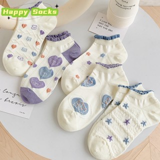 【Happy Socks】ถุงเท้าข้อสั้น ผ้าฝ้าย แบบบาง น่ารัก แฟชั่นฤดูร้อน สําหรับผู้หญิง