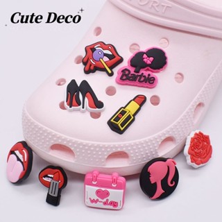 【Cute Deco】ลิปสติกน่ารัก สีชมพู (11 แบบ) รองเท้าส้นสูง / กระดุมรูปดอกกุหลาบ / รองเท้า Jibbitz Crocs น่ารัก DIY / วัสดุเรซิน มีเสน่ห์ สําหรับ DIY