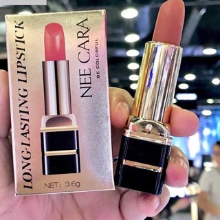 Neecara long lasting lipstick n977ลิปสติกแท่งดำขอบทองสุดคลาสสิค จากแบรนด์นีคาร่า สีแน่น เนื้อเนียน ปาดเดียวชัดเจน