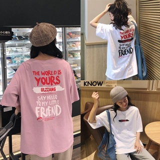 KNOW 2369เสื้อยืดโอเวอร์ไซส์ผู้หญิง เสื้อยืดแขนสั้น มีลายหน้า-หลัง （oversized T-shirt）เนื้อผ้าเด้งลื่น