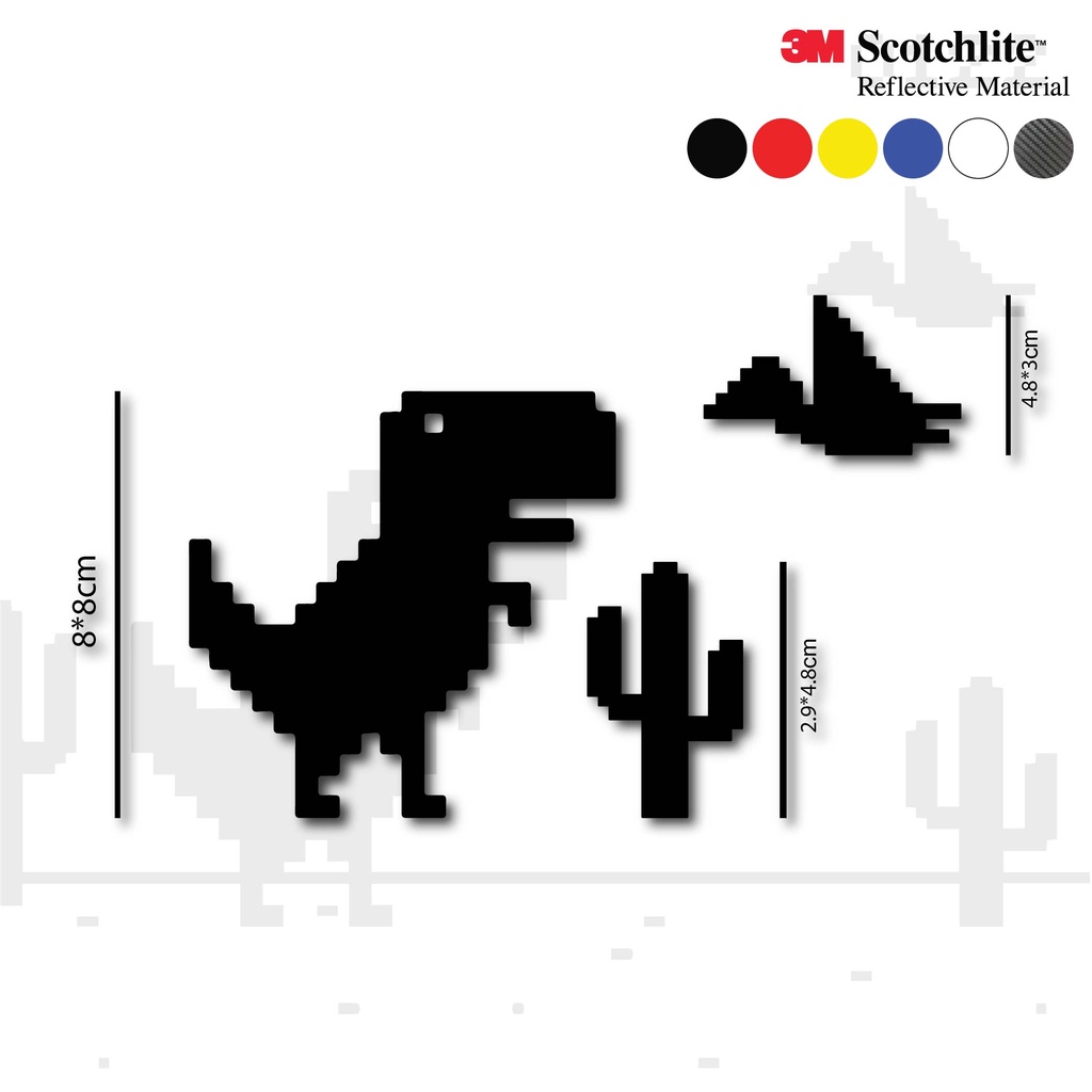 (แบบชุด)สติกเกอร์เกมT-Rex Chrome Dinosaur แต่งรถยนต์ มอเตอร์ไซค์ laptop computer สะท้อนแสง3M