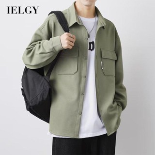 Ielgy เสื้อแจ็กเก็ต คอปก ทรงหลวม เข้ากับทุกชุด สําหรับผู้ชาย