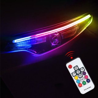 แถบไฟเลี้ยว LED DRL RGB กลางวัน กันน้ํา ยืดหยุ่น หลากสี สําหรับรถยนต์ 2 ชิ้น