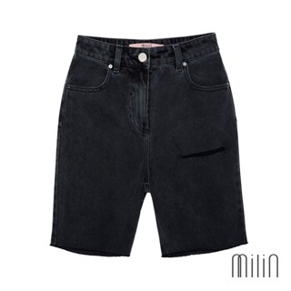 [MILIN] Bermuda Slit shorts High rise with belt hoops denim กางเกงยีนส์ขาสั้น