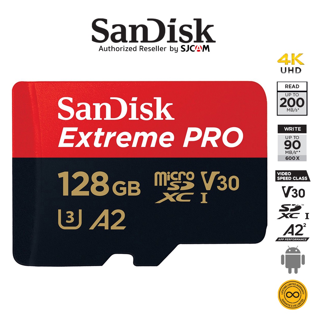 SanDisk Extreme Pro microSD 128GB ความเร็ว อ่าน 200MB/s เขียน 90MB/s (SDSQXCD-128G-GN6MA) เมมโมรี่ การ์ด แซนดิส ใส่ Gopro11 &amp; MAX