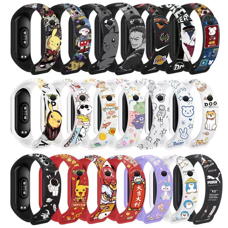 สายรัด Mi Band 3 4 5 6 7 พิมพ์การ์ตูน สายรัดซิลิโคน Miband TPU Soft Band