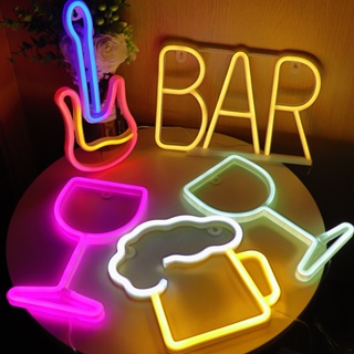 LED BAR บาร์เปิดป้ายไฟนีออนบาร์ห้องนอนผนังบรรยากาศแสงแบตเตอรี่ USB บ้านปาร์ตี้คริสต์มาสตกแต่งห้อง