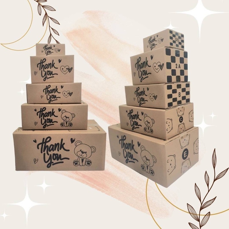 🎉📦กล่องพัสดุ พิมพ์ลาย Thank you ลายหมีน้อย น่ารัก