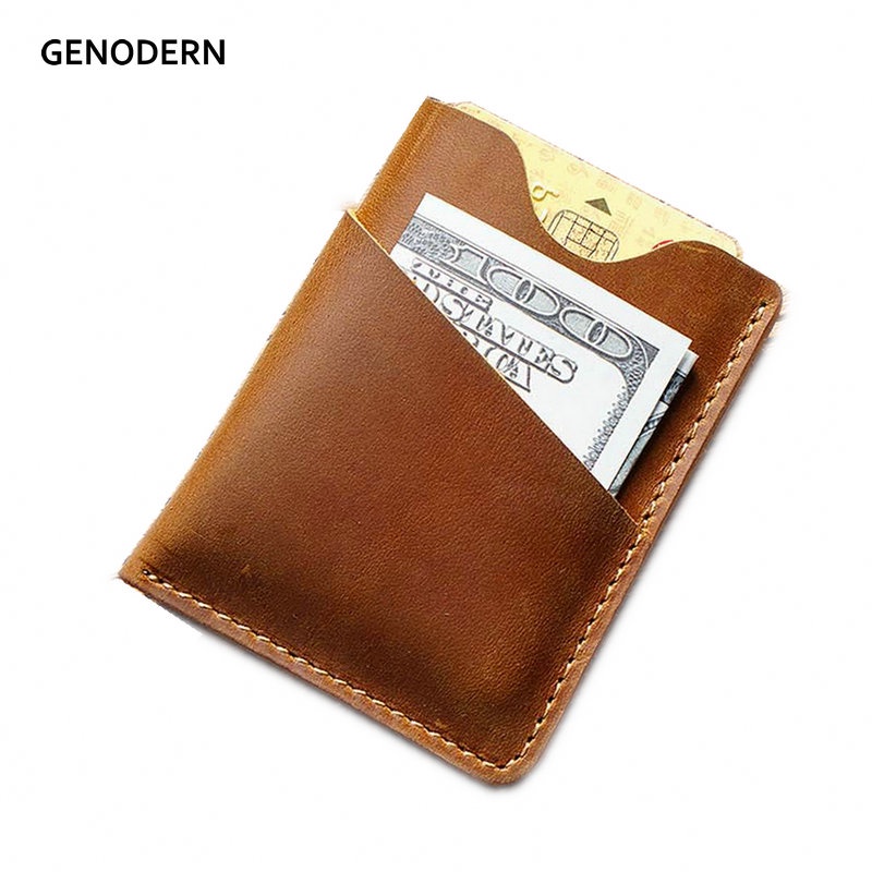 GENODERN Retro Crazy Horse หนังผู้ถือบัตรเครดิตผู้ชายกระเป๋าสตางค์ขนาดเล็ก Handmade Card กระเป๋าสําหรับชาย Slim Card Packet