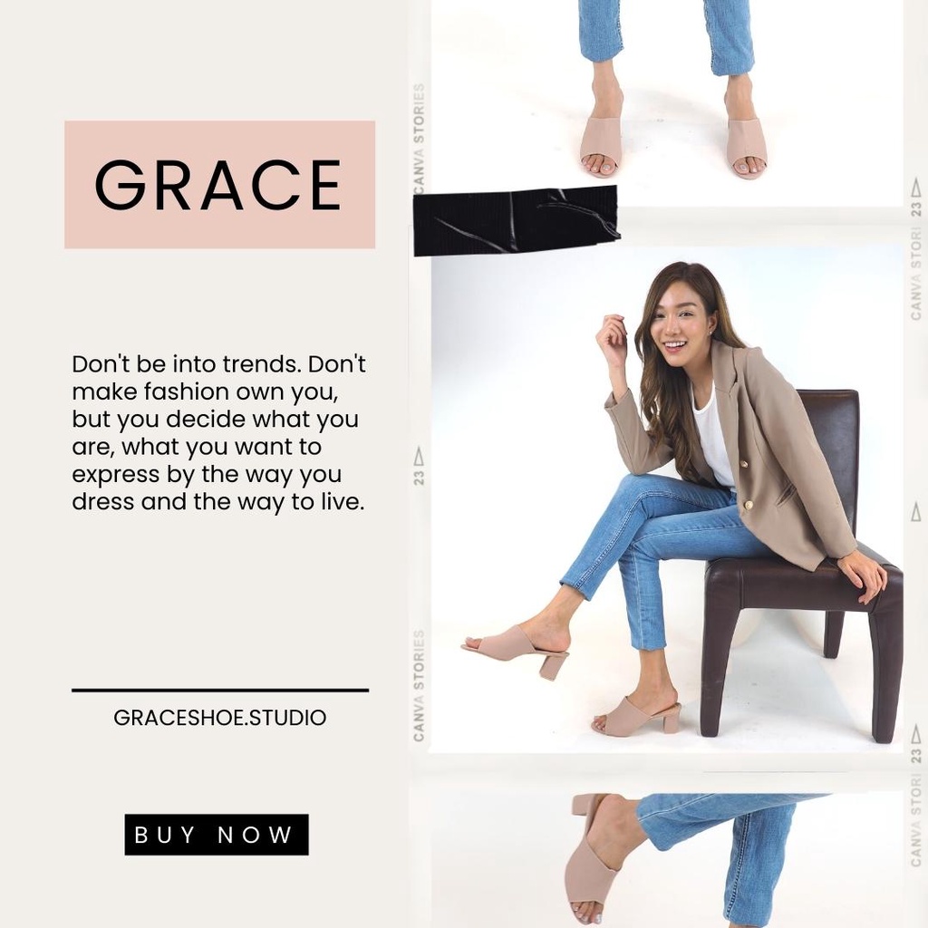 GRACE รุ่นคาดแผ่น รองเท้าส้นสูง 2.5 นิ้ว ไซส์ 36-43