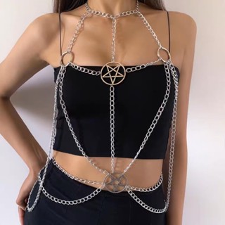 🔥Sale🔥สร้อยคล้องคอโซ่วงแหวนดาว Pentagram Chain Gothic Necklace พร้อมส่ง