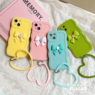 เคสโทรศัพท์มือถือ ซิลิโคนนิ่ม ลายโบ หัวใจ พร้อมสายคล้องมือ สําหรับ Samsung Galaxy A14 A13 A12 A11 A10 A10s A01 4G 5G