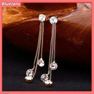 (bluelans) เครื่องประดับแฟชั่นต่างหูระย้าสายโซ่ยาวตกแต่ง rhinestone