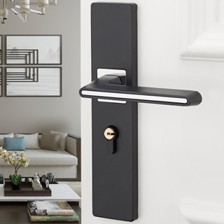 Black Door Handle Lock European Style Manganese Steel Lever Set with Keys for Indoor Bedroom