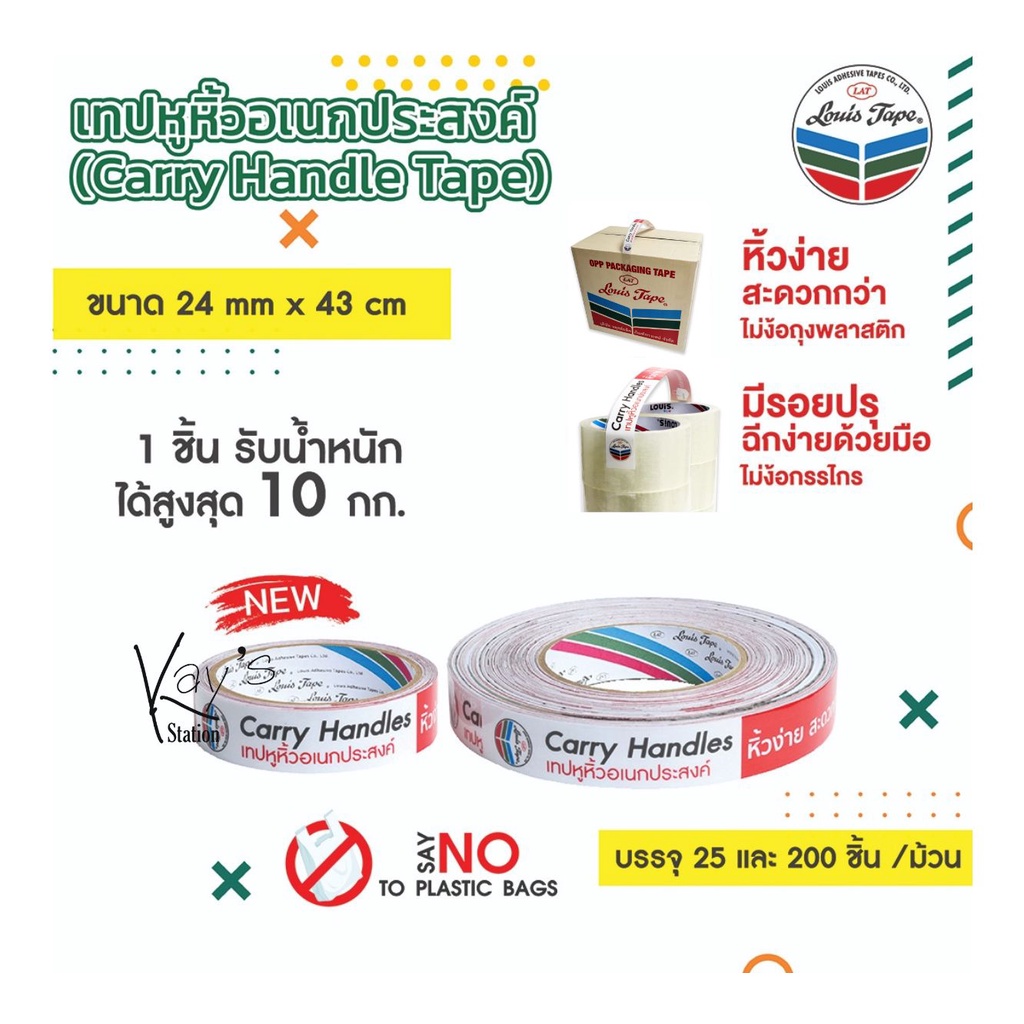 Carry Handle Tape เทปหูหิ้ว 25 ชิ้น รับน้ำหนักได้ 10 กก./ชิ้น ขนาด 24 มม. x 43 ซม. เทปกาวหิ้วของ เทปงานฝีมือ เทปของขวัญ*