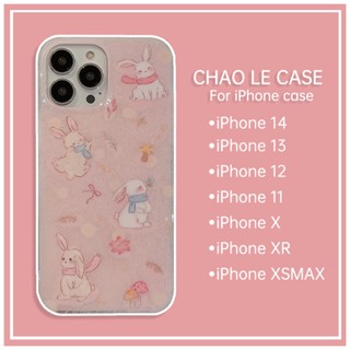 เคสโทรศัพท์กันกระแทกสีชมพูสำหรับ iphone 14 pro max 13 pro กรอบ TPU กันกระแทก iphone 12 pro 11 ผ้าพันคอกระต่ายน่ารักพิมพ์เคสโทรศัพท์