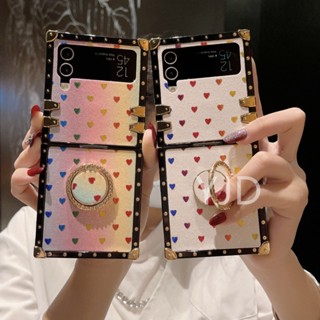 เคสโทรศัพท์มือถือ กันกระแทก พร้อมแหวนขาตั้ง รูปหัวใจ สําหรับ Samsung Galaxy Z Flip4 Flip3