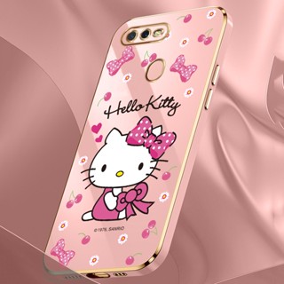 เคสโทรศัพท์มือถือ ทรงสี่เหลี่ยม บางมาก ลายการ์ตูนเฮลโลคิตตีน่ารัก สีชมพู พร้อมสายคล้อง สําหรับ OPPO CPH1909 Cph2083 CPH1920 CPH1903 CPH1853 CPH1803 CPH1823