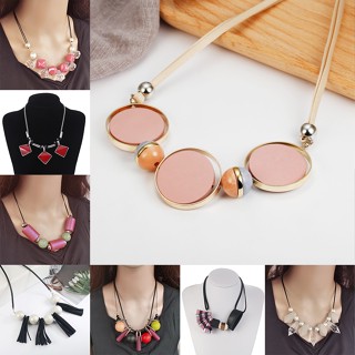 สร้อยคอลูกปัดเรขาคณิตหลายสี Women Fashion Statement Necklace Candy Color Resin Beads Geometric Collar Necklace