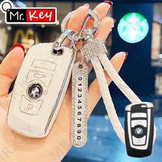 【Mr.Key】เคสกุญแจรีโมตรถยนต์ Tpu ประดับเพชร สําหรับ BMW X1 X3 X5 X6 X7 Series F10 F11 F20 G20 G30 F15 F16 F30