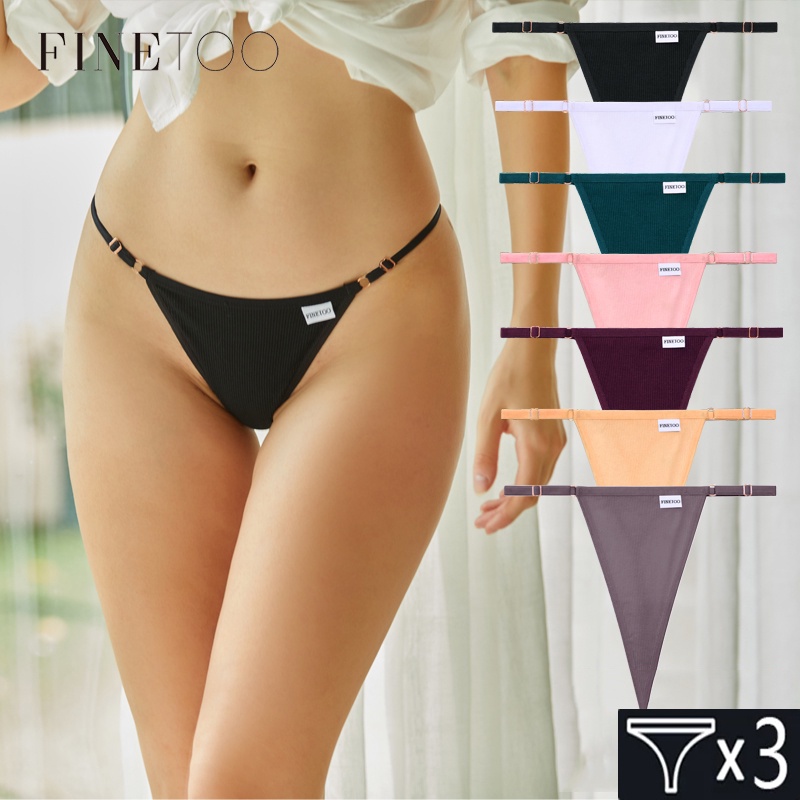 Finetoo กางเกงชั้นในจีสตริง ผ้าฝ้าย พิมพ์ลายตัวอักษร เอวปรับได้ เซ็กซี่ สําหรับผู้หญิง S-XL