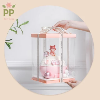 กล่องเค้กใสทรงสูง สี่เหลี่ยม ขนาดครึ่งปอนด์/1/2/3 ปอนด์*ไม่รวมริบบิ้น*ราคาต่อ1ชิ้น มีหลายสี