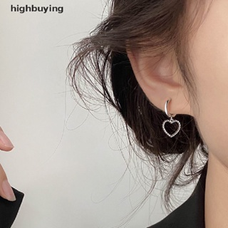 [highbuying] ใหม่ ต่างหูสตั๊ด ห่วงสีเงิน รูปหัวใจ ไม่สมมาตร เครื่องประดับแฟชั่นสตรี ของขวัญวันเกิด 2 ชิ้น