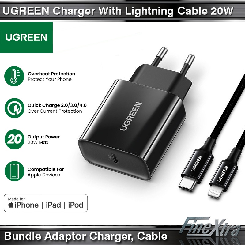UGREEN อะแดปเตอร์ชาร์จพร้อมสาย MFI USB Lightning 20W
