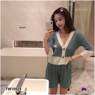 👗Pfashion [ส่งไว!!🚛] P10929 Set 2 ชิ้น เสื้อไหมพรมแขนศอก + กางเกงไหมพรมขาสั้น Set of 2 pieces, knitted shirt w