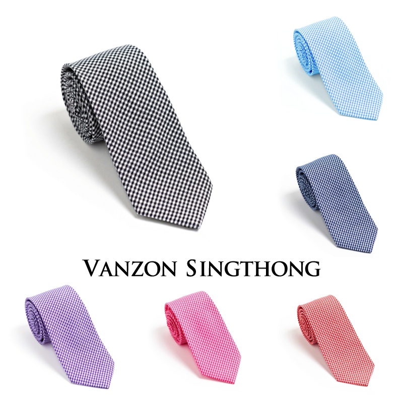 เนคไทลายสก๊อต ลายหมากรุก plaid slim tie หลากหลายสี By Vanzon Singthong