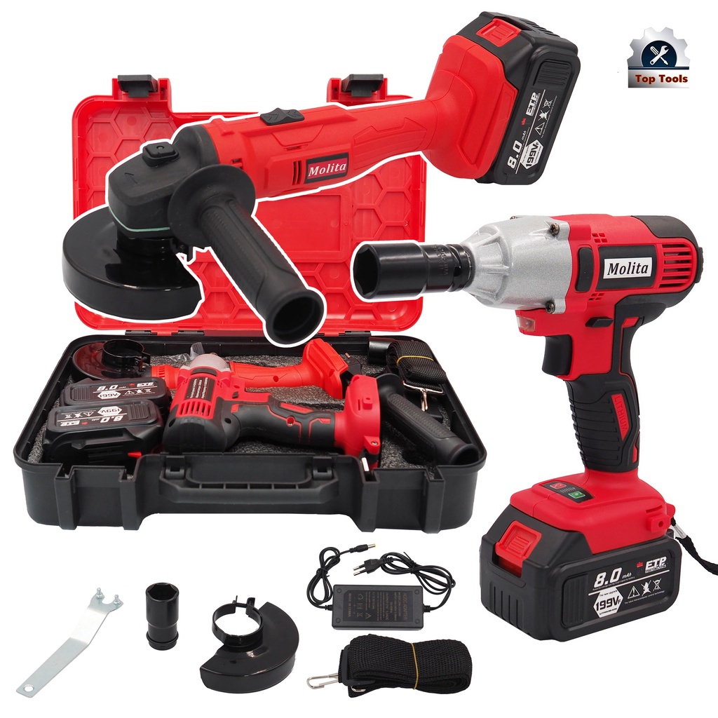 (แพ็คคู่) MOLITA เครื่องเจียร์ไร้สาย 199V +บล็อกแบต 199V แบตเตอรี่ 2ก้อน เครื่องเจียร์แบตเตอรี่ หินเ