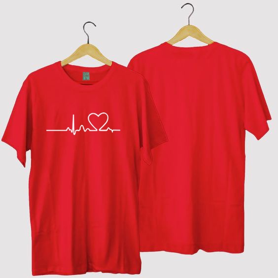 [Piano T-Shirt] เสื้อยืดสีแดง รุ่น ลายคลื่นหัวใจสุดฮิต 2024