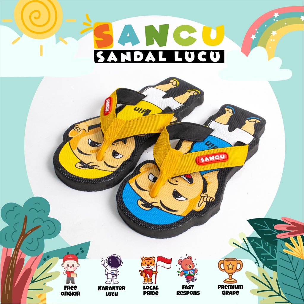 Sancu Cute Flip-flops รองเท้าแตะเด็กผู้ชาย Udin (Upin) & Idin (Ipin) ตัวการ์ตูนสําหรับเด็ก& 39;s สบา