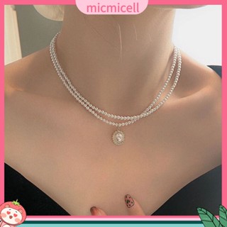 (micmicell) สร้อยคอโช้คเกอร์ สองชั้น ประดับไข่มุกเทียม ปรับขนาดได้ แนวเรโทร สําหรับงานแต่งงาน งานพรอม งานเลี้ยง