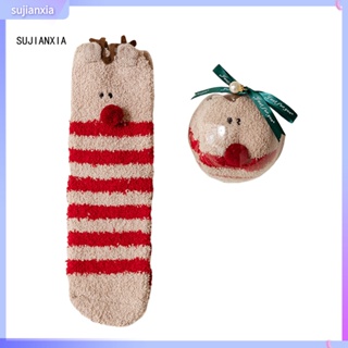 sujianxia|  1 Set Winter Socks Striped Snowmen Xmas Socks Christmas Ball