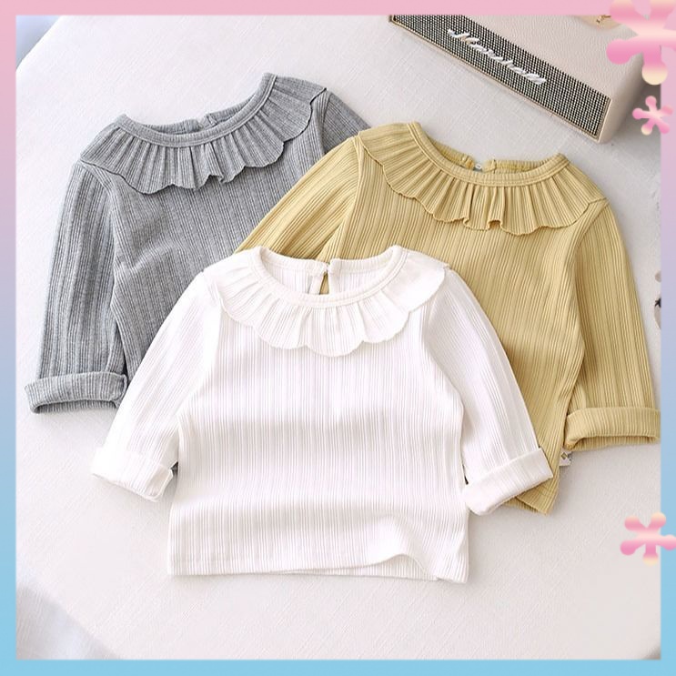 เสื้อยืดแขนยาว สีพื้น แฟชั่นฤดูใบไม้ผลิ และฤดูใบไม้ร่วง สําหรับเด็กผู้หญิง 2022