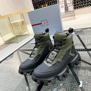 Prada ใหม่ รองเท้าบูทลําลอง ข้อสูง แบบหนา คุณภาพสูง สไตล์สปอร์ต แฟชั่นสําหรับผู้ชาย