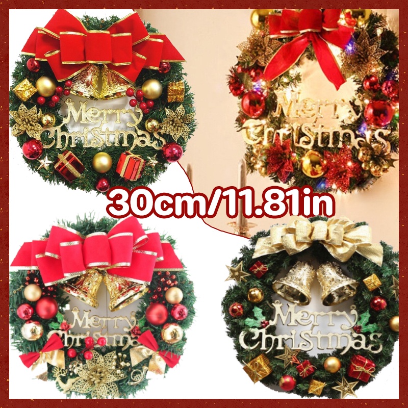 พร้อมส่ง พวงหรีดคริสต์มาส 30cm พวงหรีดต้นคริสต์มาส แขวนประตู ประดับต้นคริสต์มาส