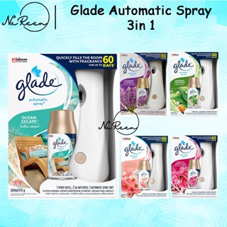 Glade Automatic Spray 3 in 1 เครื่องพ่นสเปรย์น้ำหอมอัตโนมัติ 3 อิน1 (เครื่องพ่น 1, สเปรย์ 1 กระป๋อง 265 ml, ถ่าน 1ชุด)