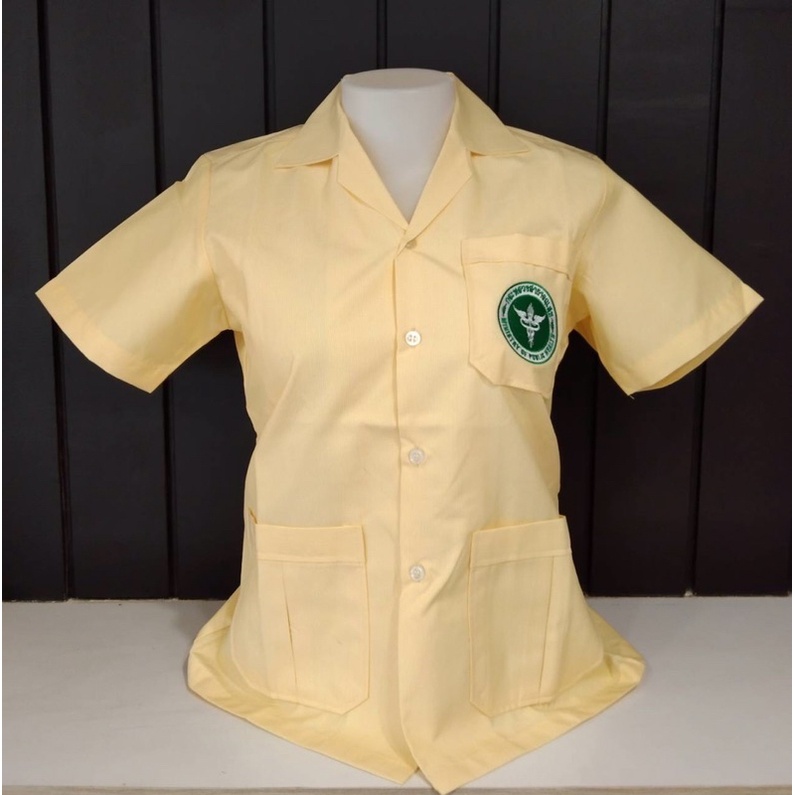 เสื้อกาวน์ริ้วเหลือง(คอฮาวาย) เสื้อผู้ช่วยพยาบาล(ญ) พร้อมปักตราสาธารณสุข ทรงสวย ⛔️ปักชื่อไม่ชำระปลายทาง⛔️ ส่งของทุกวัน