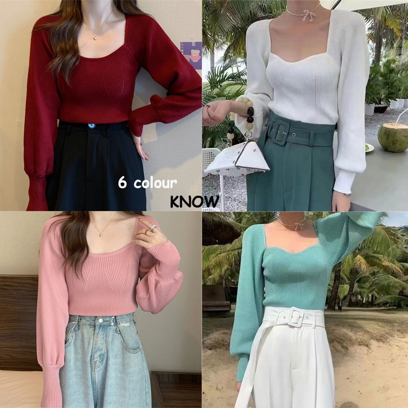 KNOW J136 เสื้อไหมพรมแขนยาวทรงสวย ผ้านิ่มใส่สบายน่ารักๆ เสื้อสายเดี่ยวไหมพรม น่ารักสไตล์เกาหลี