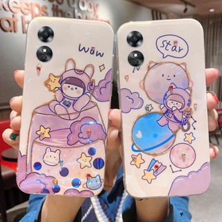 เคสโทรศัพท์ OPPO A17 2022 น่ารัก แฟนตาซี ดาวเคราะห์ เด็กผู้หญิง ลายการ์ตูน พร้อมคริสตัล ตกแต่ง เคสนิ่ม OPPO A17 กลิตเตอร์ เคส