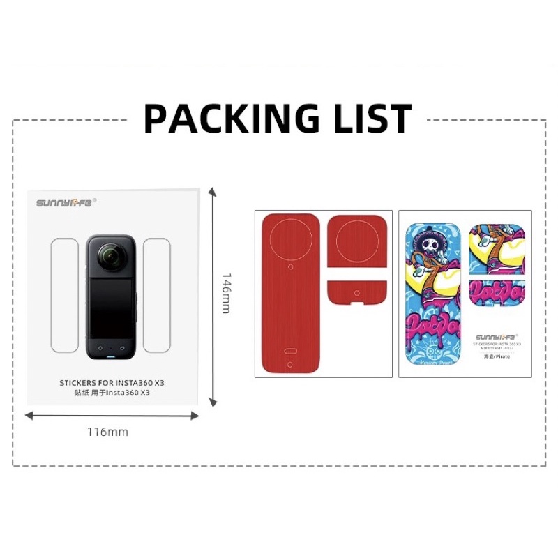 Sunnylife PVC Stickers Decals Protective Skin Film Scratch-proof Accessories for Insta360 X3