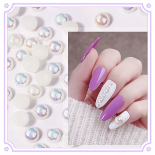 500/1000PCS ABS Fantasy White Pearl Flat Bottom Semicircular Nail Accessories White Acrylic Diamond 500/1000 pieces for Nail Accessories