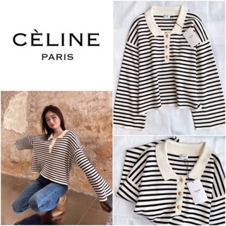 เสื้อโปโลคอปก CELINE STRIPE PULLOVER SWEATER