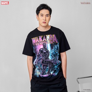 VATANA - เสื้อยืดคอกลม สีดำ พิมพ์ลาย WAKANDA FOREVER | UNISEX T-SHIRT | GLOW IN THE DARK