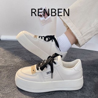 RENBEN รองเท้าแพลตฟอร์ม ขนาดเล็ก สีขาว สําหรับผู้หญิง นักเรียน