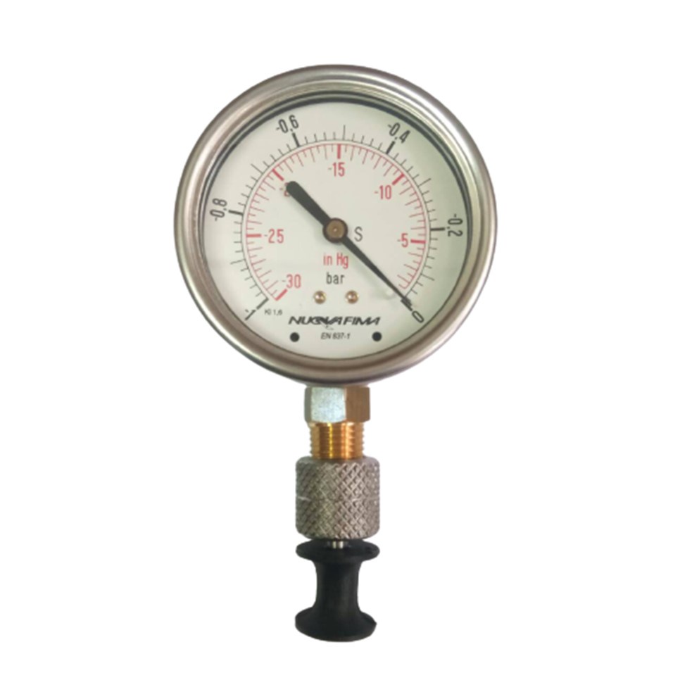 เกจวัดแรงดันสูญญากาศ NF Vacuum Gauge 2.5"  in -30 to 0 inHg (-1 to 0 Bar) พร้อมที่เจาะลูกยาง